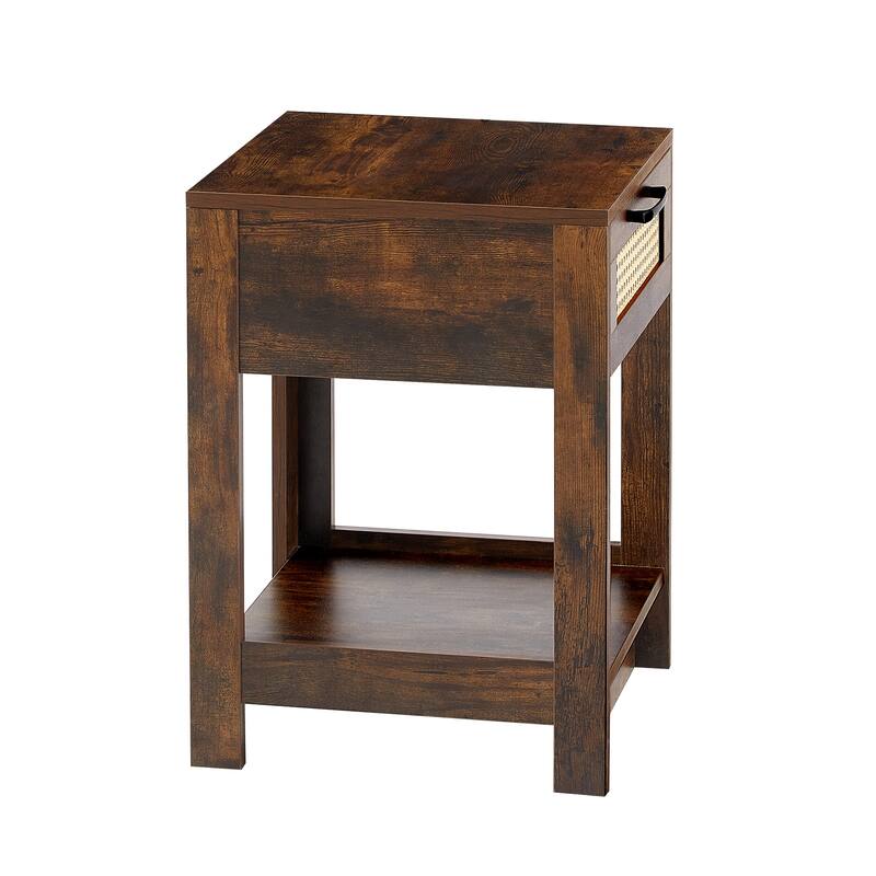 15.75" Rattan End table with drawer, Modern nightstand, side table for living roon, bedroom,natural