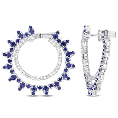 Miadora 35mm 4 1/10ct TGW Sapphire and 1ct TDW Diamond Hoop Earrings 14k White Gold