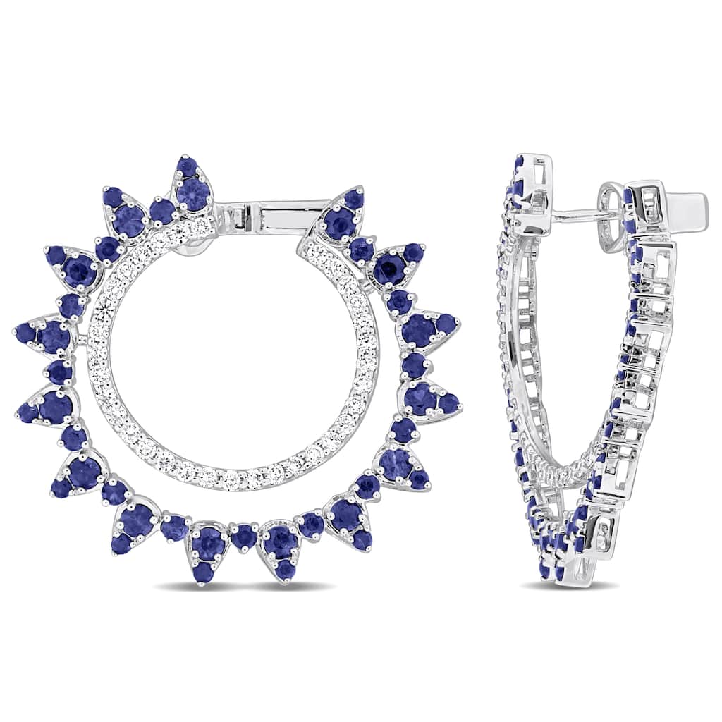 Miadora 35mm 4 1/10ct TGW Sapphire and 1ct TDW Diamond Hoop Earrings 14k White Gold