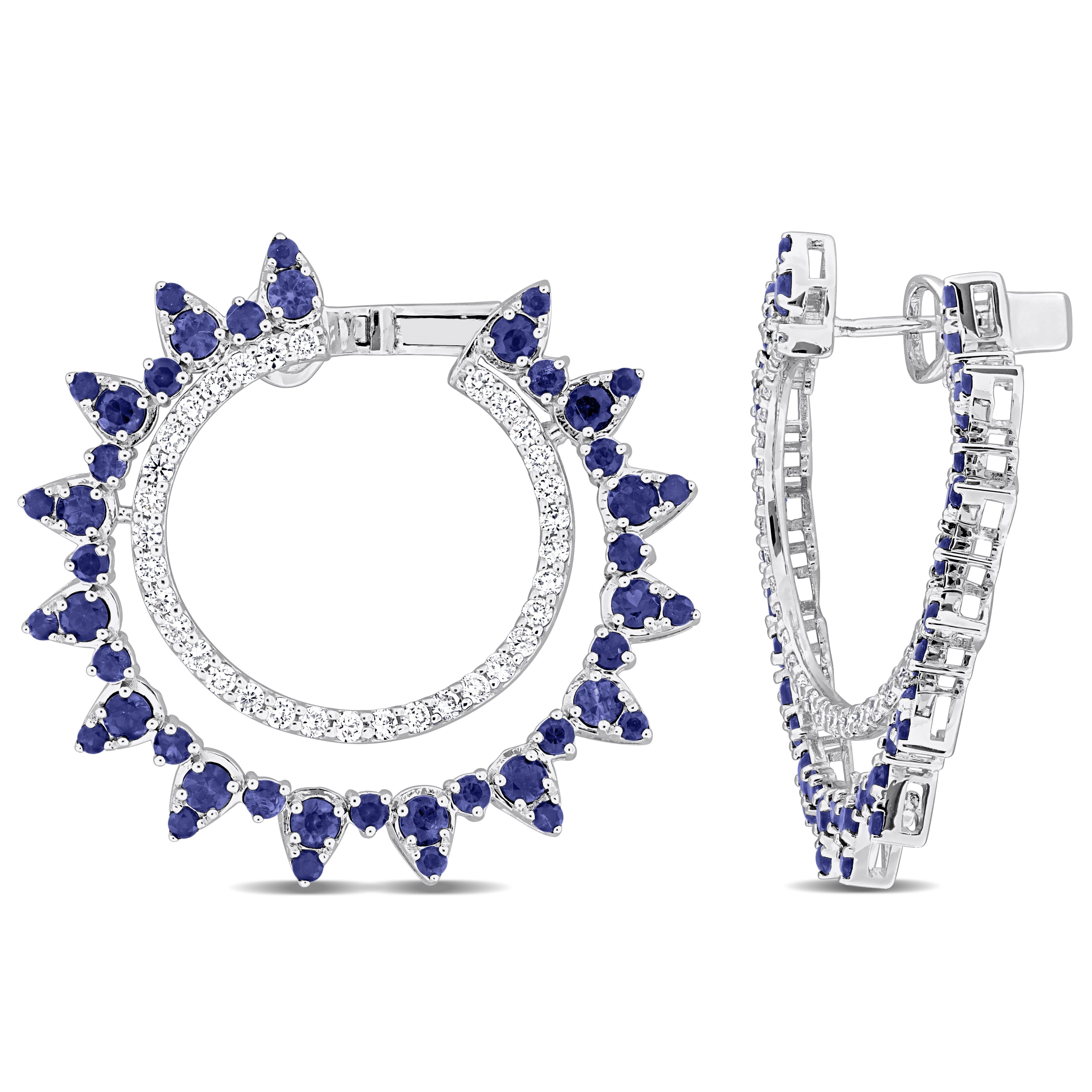 Miadora 35mm 4 1/10ct TGW Sapphire and 1ct TDW Diamond Hoop Earrings 14k White Gold