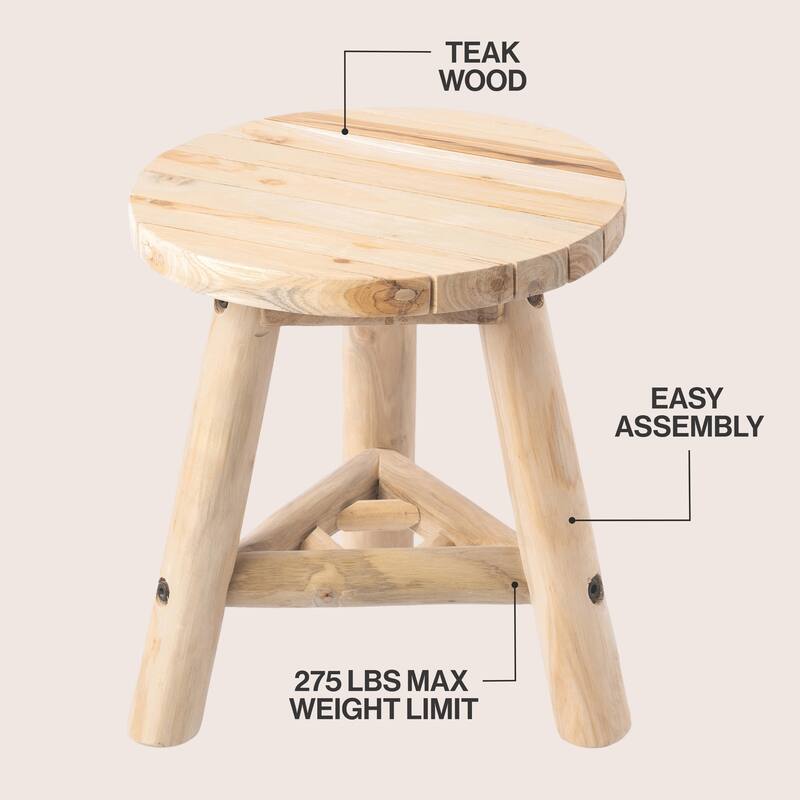 JONATHAN Y Triform Modern Minimalist Handcrafted Solid Teak Wood Accent Stool with Tri-Leg Base