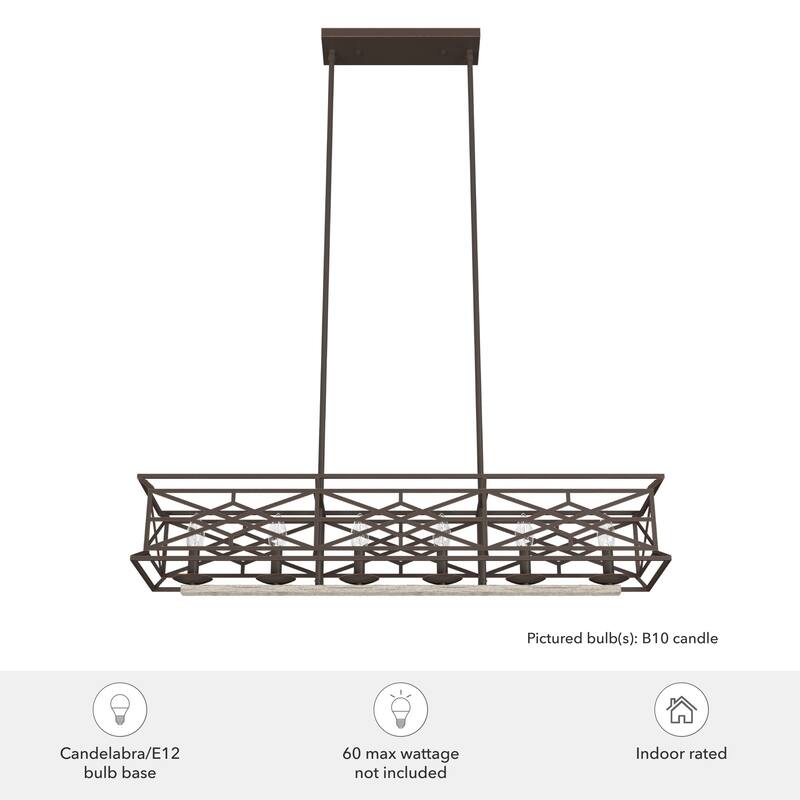 Hunter Langwood 6-Light Linear Chandelier - Dining Room, Kitchen Island, Cage - Contemporary, Modern Farmhouse, Shabby Chic