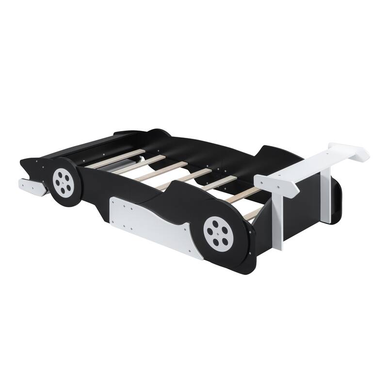 Twin Race Car-Shaped Platform Bed with Wheels, Themed Children's Bedroom Design