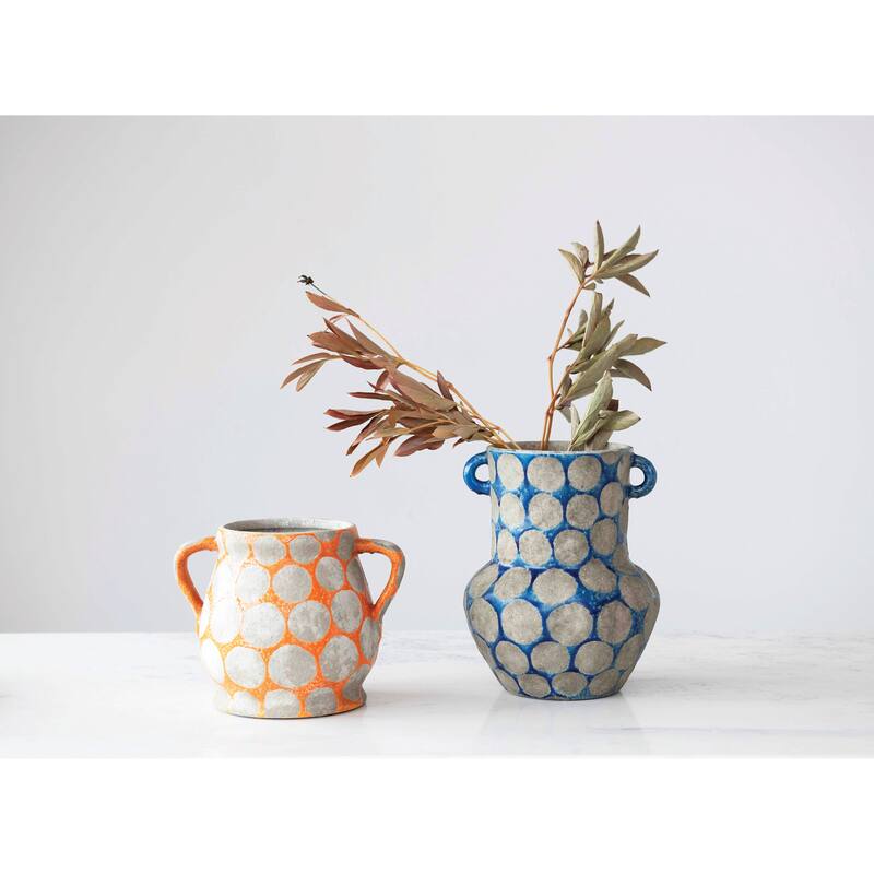 Terra-cotta Vase with Wax Relief Dots and Handles