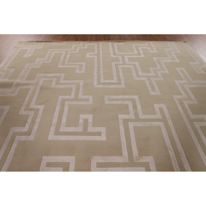 Geometric Modern Large Area Rug Hand-Knotted Wool Carpet - 10'0" x 13'7"
