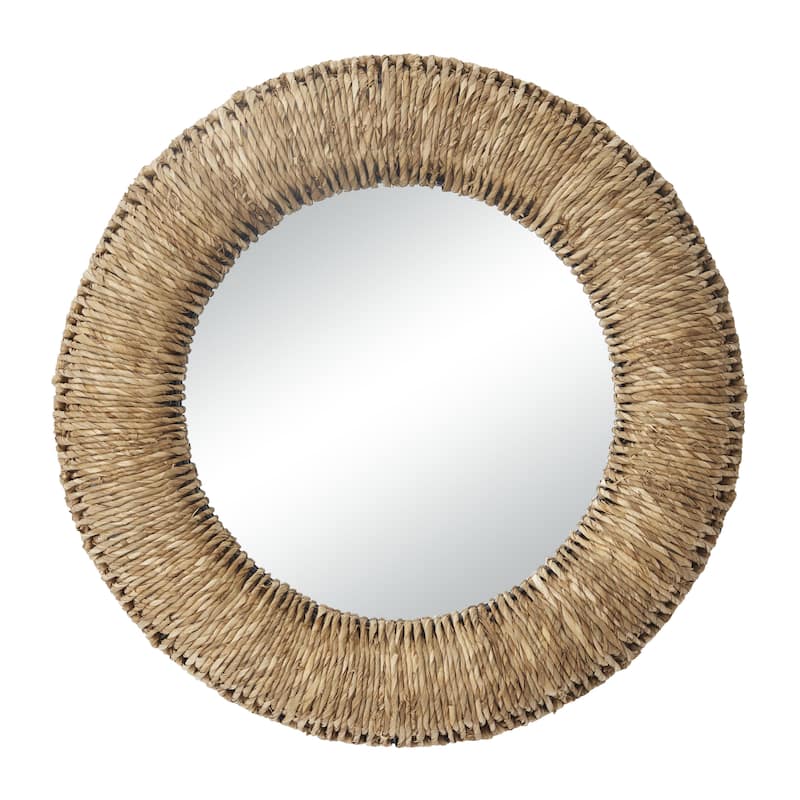 Rattan Coiled Weaved Frame Room Wall Mirror - Brown - Roche River Decor - Brown