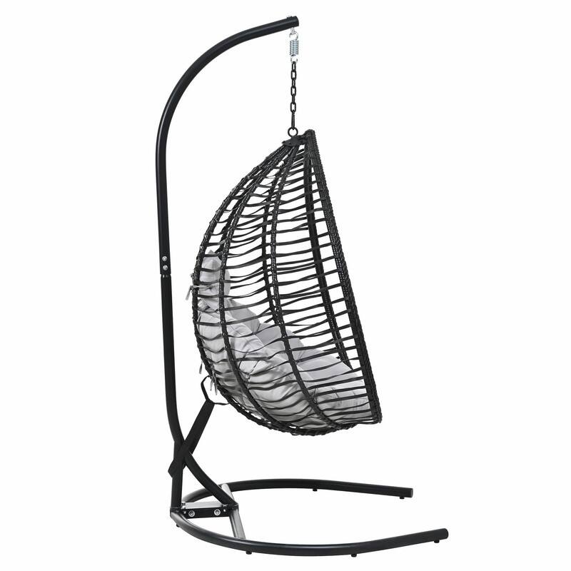 Indoor Outdoor Hanging Hammock Chair with Stand, Foldable Rattan Egg Swing Chair with Cushion & Headrest