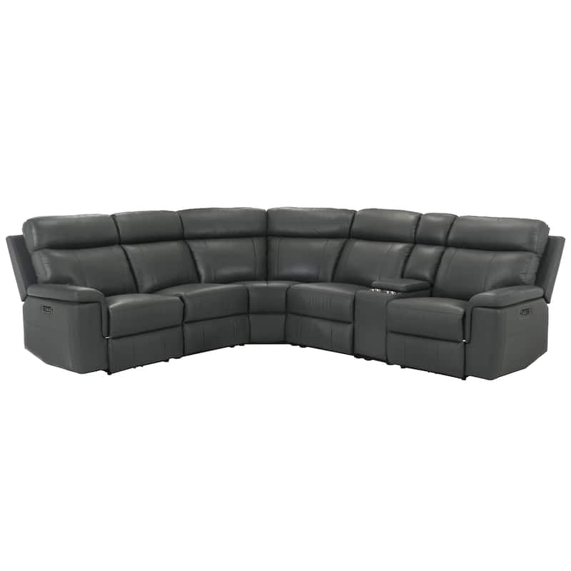 Furniture of America Joren Modern FSC Certified Leather Match Power Recline Sectional with Console and USB Port