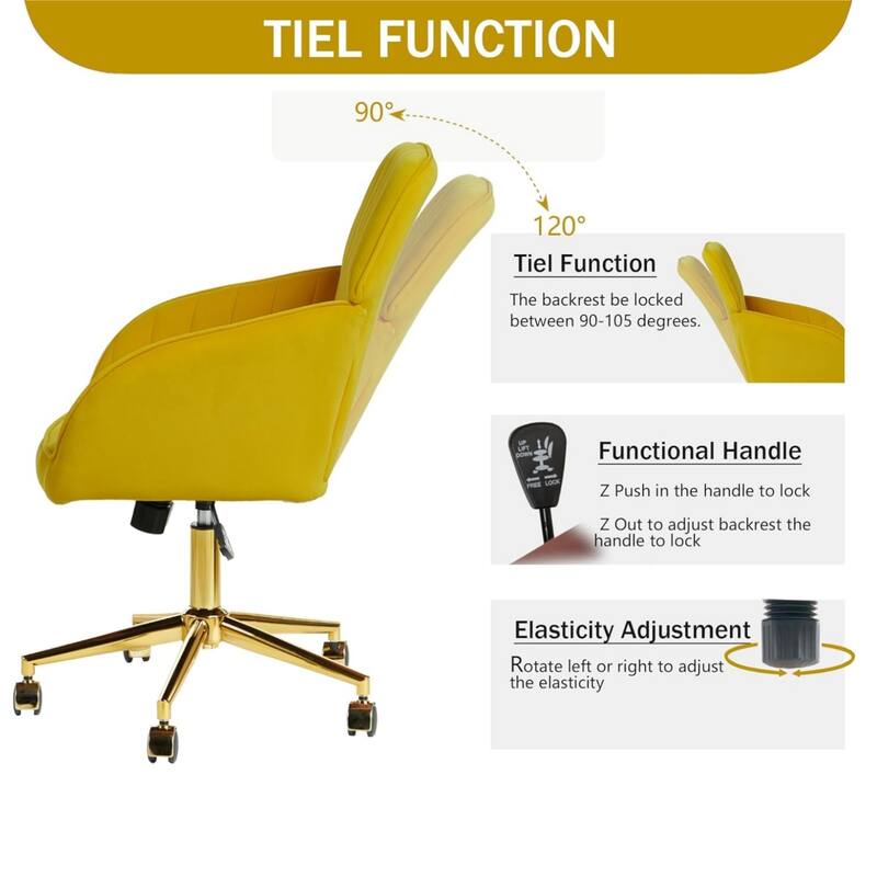 Velvet Adjustable Home Office Swivel Leisure Desk Chair with Gold Base