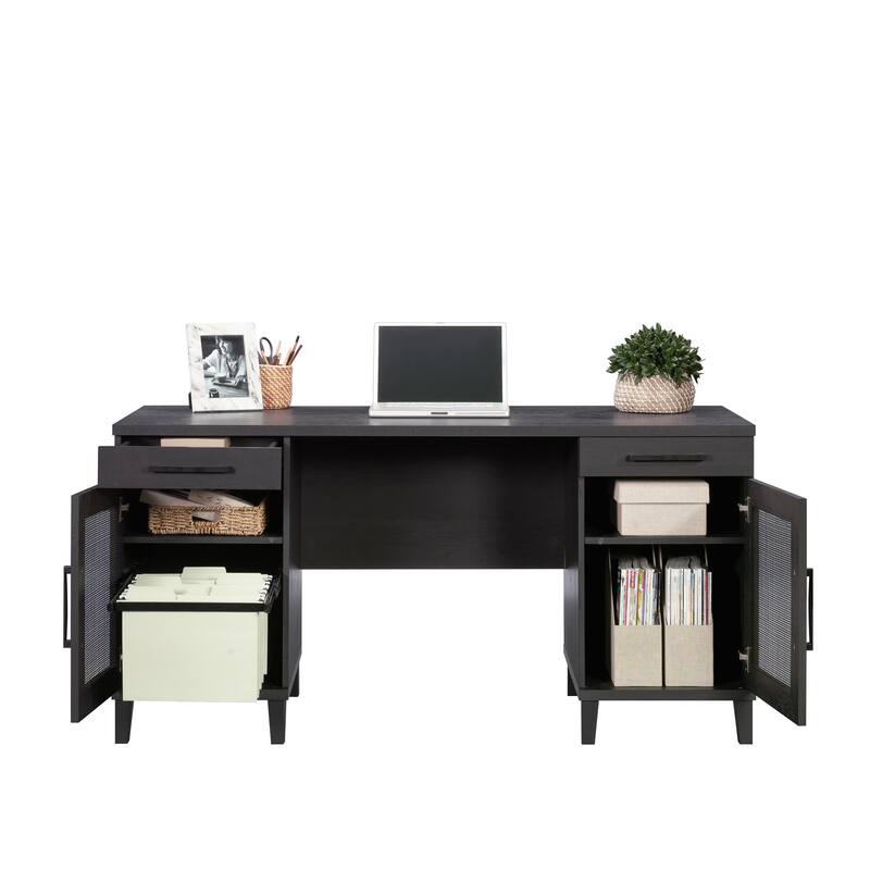 Engineered Wood Coastal Desk with Two Storages, Black
