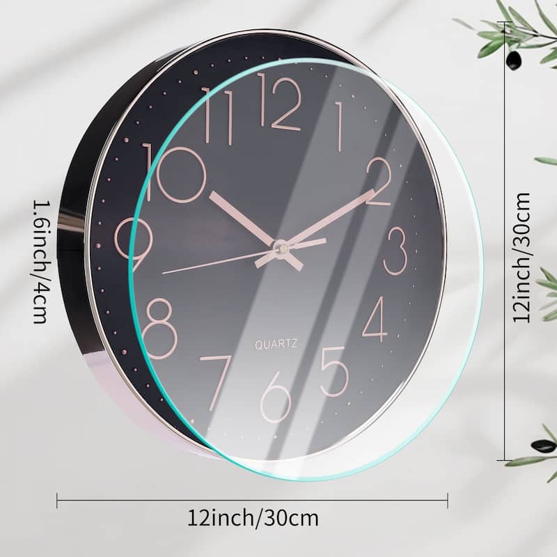 Wall Clock, Silent Non-Ticking Modern Battery Operated Clocks for Office, Home, Bathroom, Kitchen, Bedroom 12 Inch - 12 Inch
