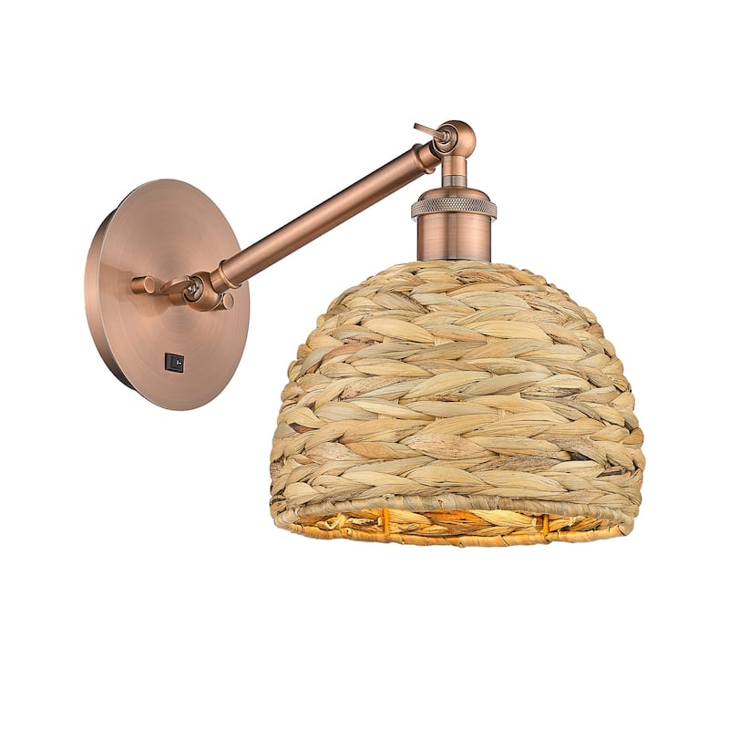 Innovations Lighting 317-1W-12-8 Woven Rattan Sconce Woven Rattan 12" - Antique Copper / Natural