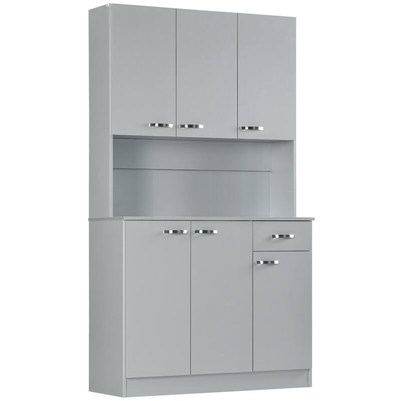 70.8" Buffet with Hutch, Modern Kitchen Wood Pantry Storage Cabinet with Microwave Oven Countertop, Drawer and Cupboard