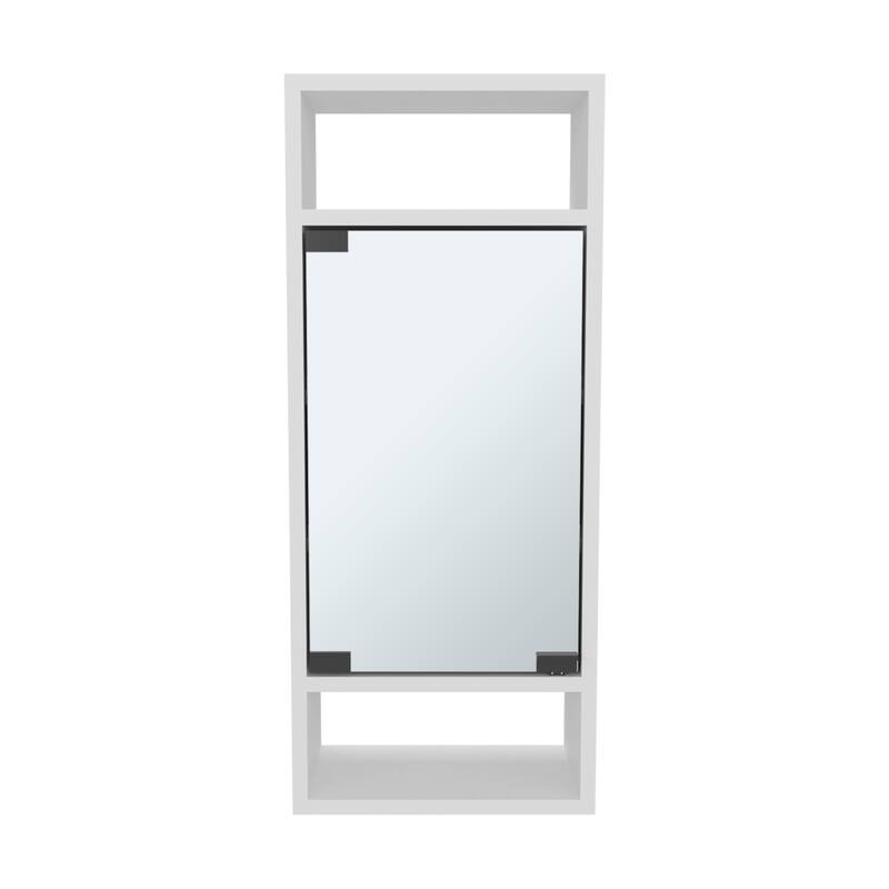 Wall-Mounted Mirror Medicine Cabinet With One Door And Interior Storage Shelves, White