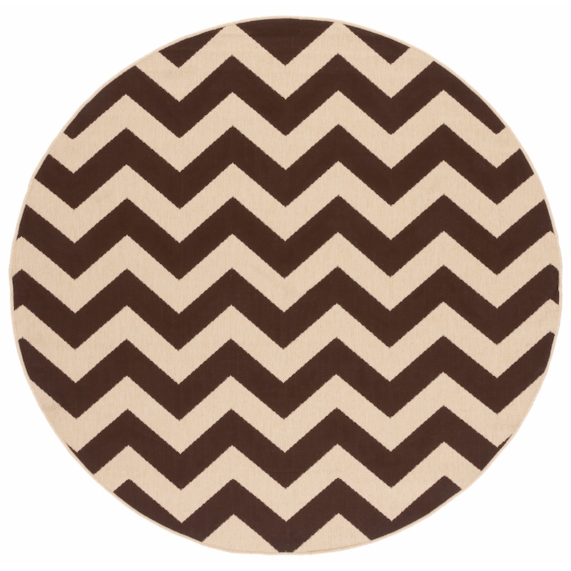 SAFAVIEH Courtyard Reeta Indoor/ Outdoor Waterproof Patio Backyard Rug - 6'7" Round - Dark Brown