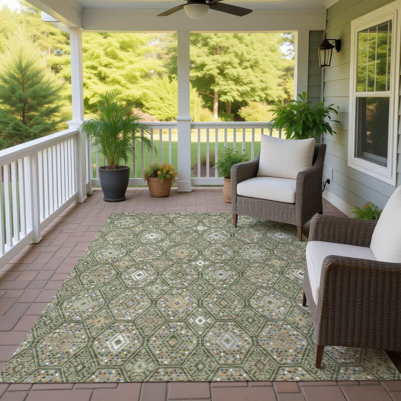 Machine Washable Indoor/ Outdoor Modern Hexi Chantille Rug - Sage - 3' x 5'