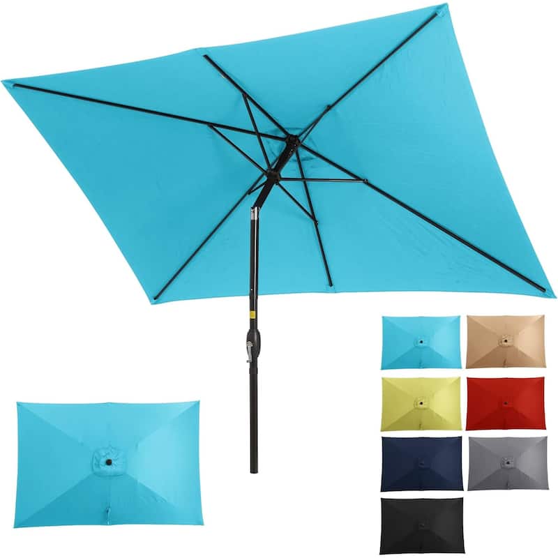 6.5 x 10 Ft Rectangular Patio Umbrella with Crank - Light Blue