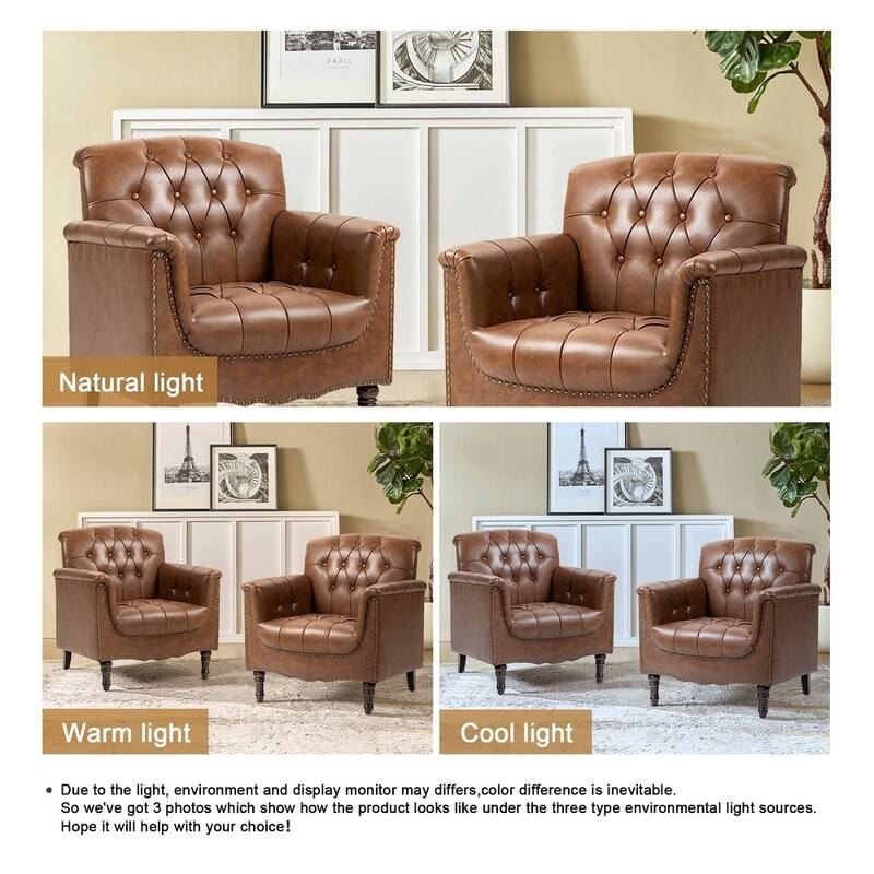 Modern Faux Leather Accent Chairs Set Of 2, Upholstered Armchair For Living Room