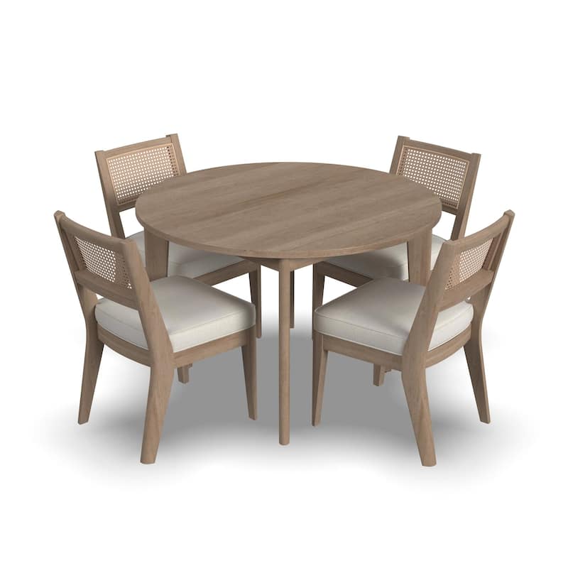 Brentwood 5-Piece Brown Wood Round Table and Cane Back Chair Dining Set - 47" x 30" x 47"