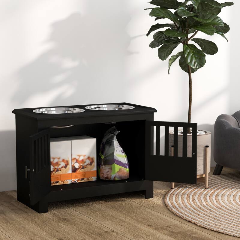 PawHut Large Elevated Dog Bowls with Storage Cabinet Containing 37L Capacity, Pet Food Bowl Dog Feeding Station