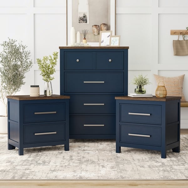 slide 2 of 16, Furniture of America Althea Modern Farmhouse 3-Piece Wood Chest and 2 Nightstand Bedroom Set Blue