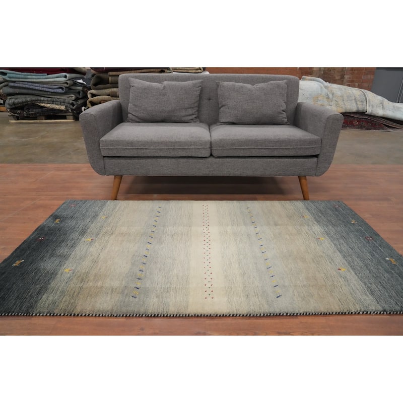 Hand Knotted Oriental 100% Wool Carpet Tribal Animal Pictorial Beige & Ivories Gabbeh Area Rug - 6' 5'' X 3' 6''