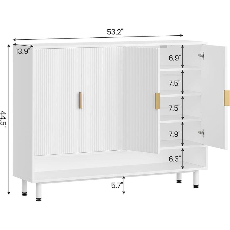 Shoe Storage Cabinet Shoe Organizer 3 Adjustable Shelves Metal Legs