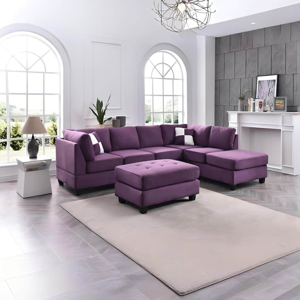Purple Microfiber Sectional Sofa (No Ottoman), 111x78x34 inches, 207 lbs, Comfortable & Flexible
