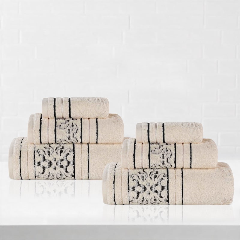 Superior Sadie Zero Twist Cotton 6 Piece Jacquard Towel Set - Ivory