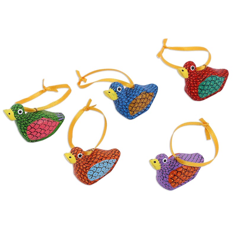 Novica Handmade Sweet Ducks Wood Alebrije Ornaments (Set Of 5) - 1.2" H x 1" W x 1.8" D