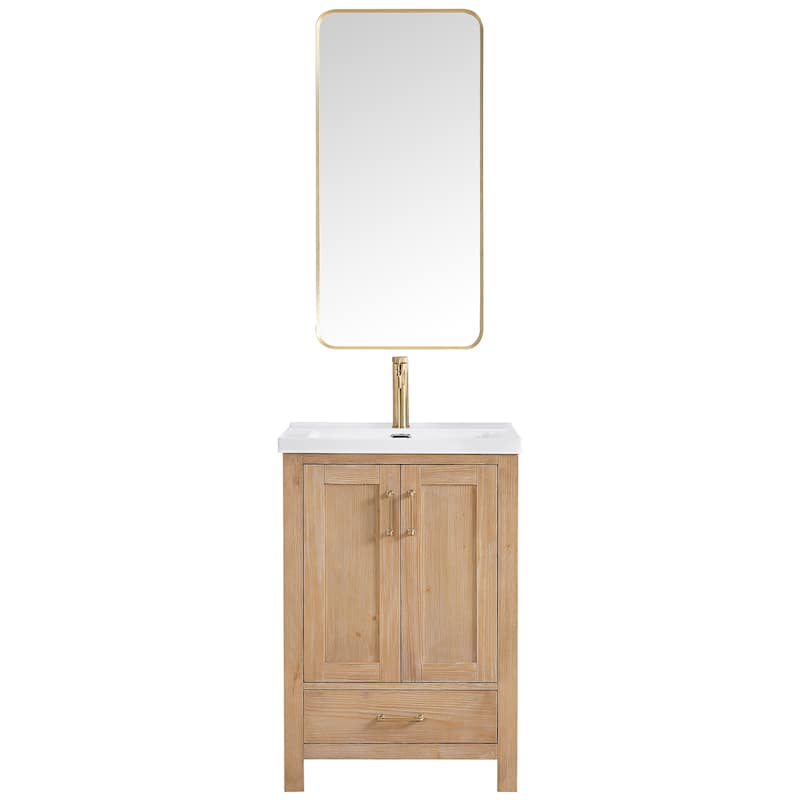 Gela Single Bath Vanity with Ceramic Basin Top and Mirror - 24in. - Brown