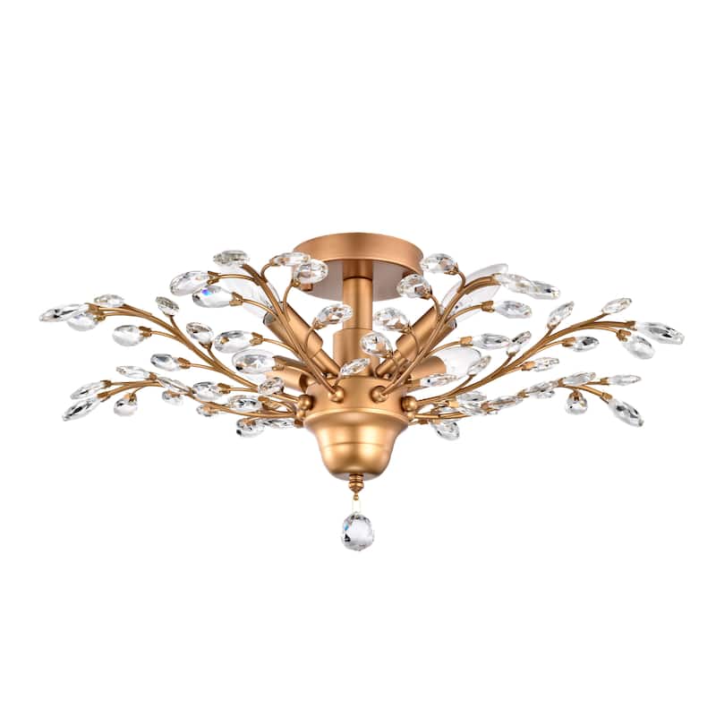 Holly 4-light Shiny Bronze Crystal Leaves Branches Flush Mount