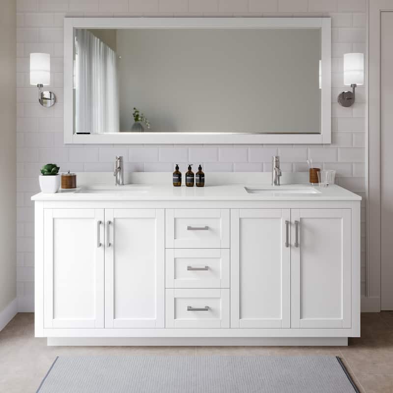 Wyndham Collection WCF292972D-QTZ-UNSMXX Miranda 72" Free Standing - White / White Quartz Top / Brushed Nickel Hardware