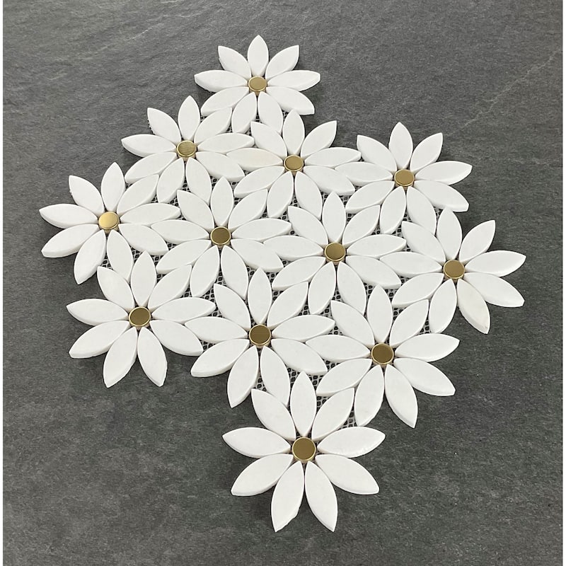 Thassos White Flower Pattern Marble Mosaic Tiles - Case (10 Sheets)