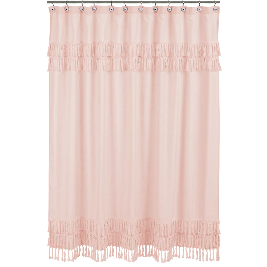 Pink Boho Bohemian Bathroom Fabric Bath Shower Curtain - Solid Blush Shabby Chic Princess Luxurious Luxury Elegant Tassel Fringe
