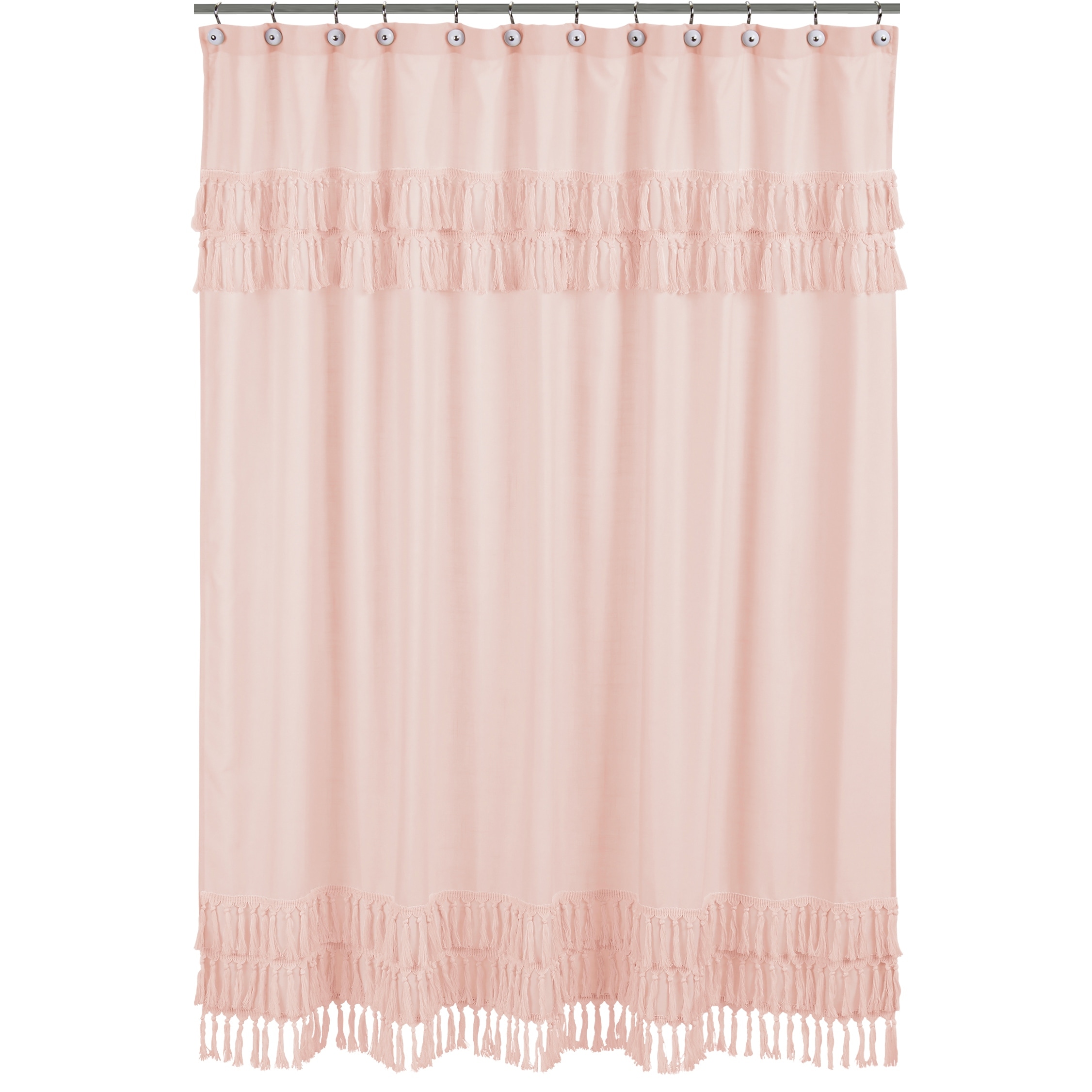 Pink Boho Bohemian Bathroom Fabric Bath Shower Curtain - Solid Blush Shabby Chic Princess Luxurious Luxury Elegant Tassel Fringe