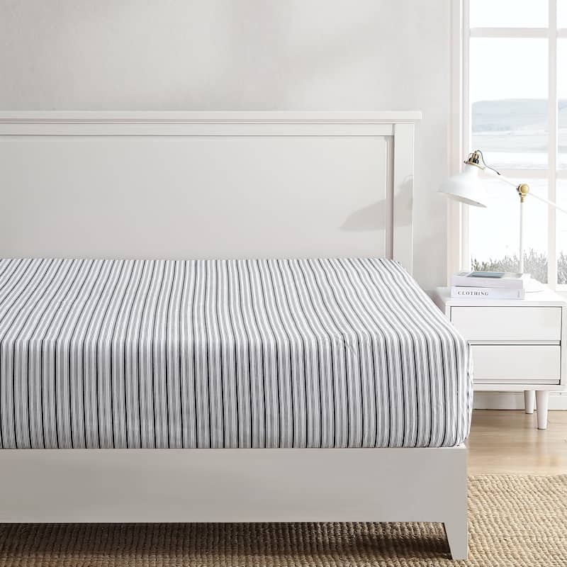 Nautica Percale Cotton Fully Elastic Fitted Sheet - Queen - Coleridge Stripe Charcoal