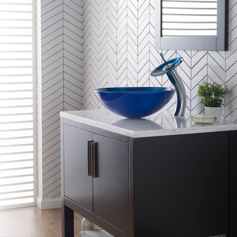 Kraus Bathroom Combo - 16-1/2" Irruption Blue Glass Vessel Bathroom