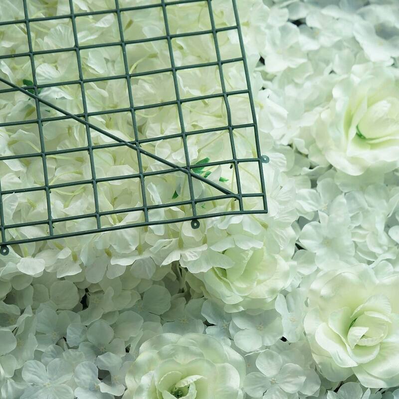 Enova Home Artificial Faux Foliage Flowers Wall Mat Panel Hydrangea and Rose Flowers Backdrop Wedding Party Photo Event Decor
