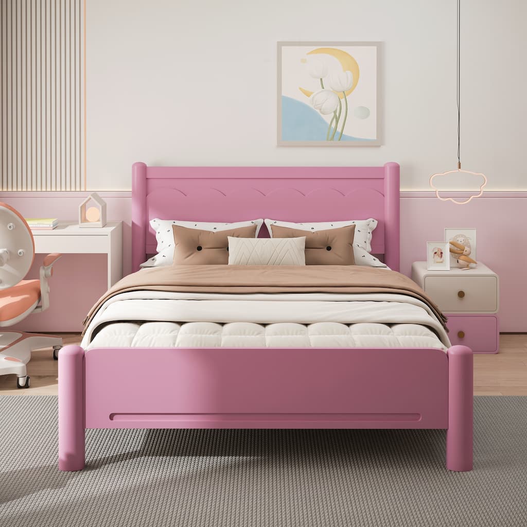 Queen Size Wood Bed Frame,Wood Platform Bed with Headboard,Solid Wood Legs