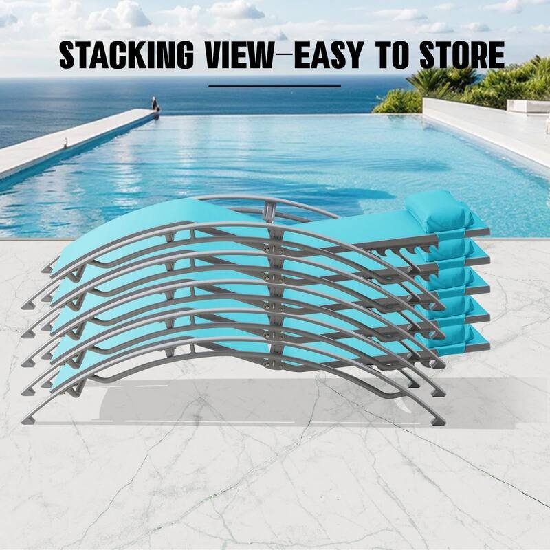 2-Piece Outdoor Chaise Lounge Set with Adjustable Backrest and Removable Pillow, Patio Recliner Chair for Beach Pool Poolside