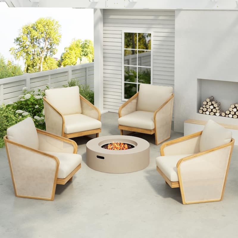 Lenrn Wood Textilene Club Chair with Acacia Frame and Water-Resistant Cushions by Christopher Knight Home