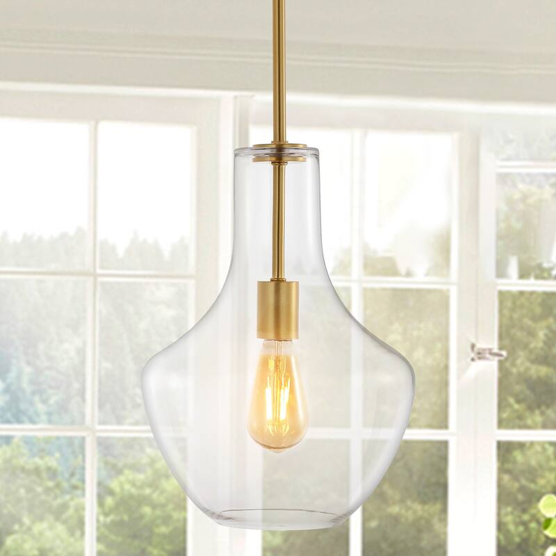 Bettina 1- Light Mid-Century Modern Iron/Glass LED Pendant, by JONATHAN Y - 10.5" - Brass Gold