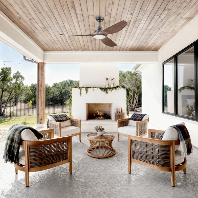 Honeywell "Sirro" 52-Inch Matte Black with Chocolate Auburn Blades Damp Rated Ceiling Fan with Dimmable LED Light