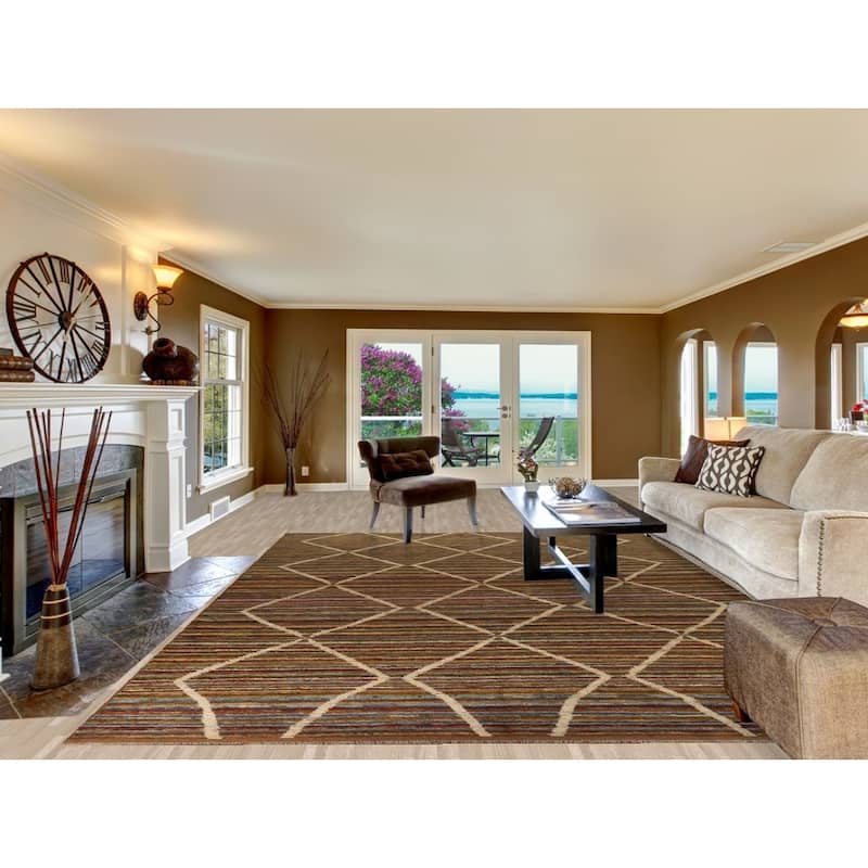 Hand Knotted Oriental 100% Wool Carpet Modern Stripe Multi-Colored Moroccan Area Rug - 13' 0'' X 9' 7''