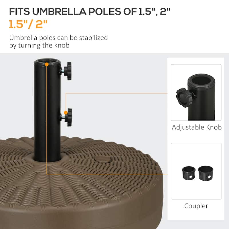Outsunny 64 lbs. Fillable Umbrella Base with Steel Umbrella Holder, Round Umbrella Stand for 1.5" or 2" Umbrella Poles