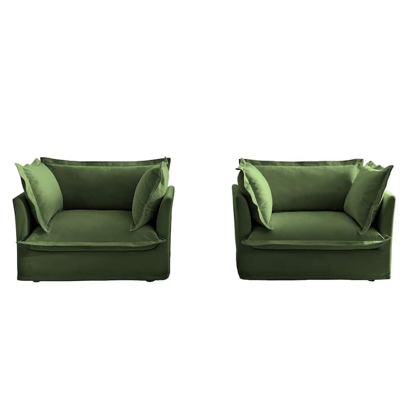 2-Piece Accent Chair with Deep Seat, Lounge Chair with High Back Pillows, Leisure Armchair with Removable Chenille Covers