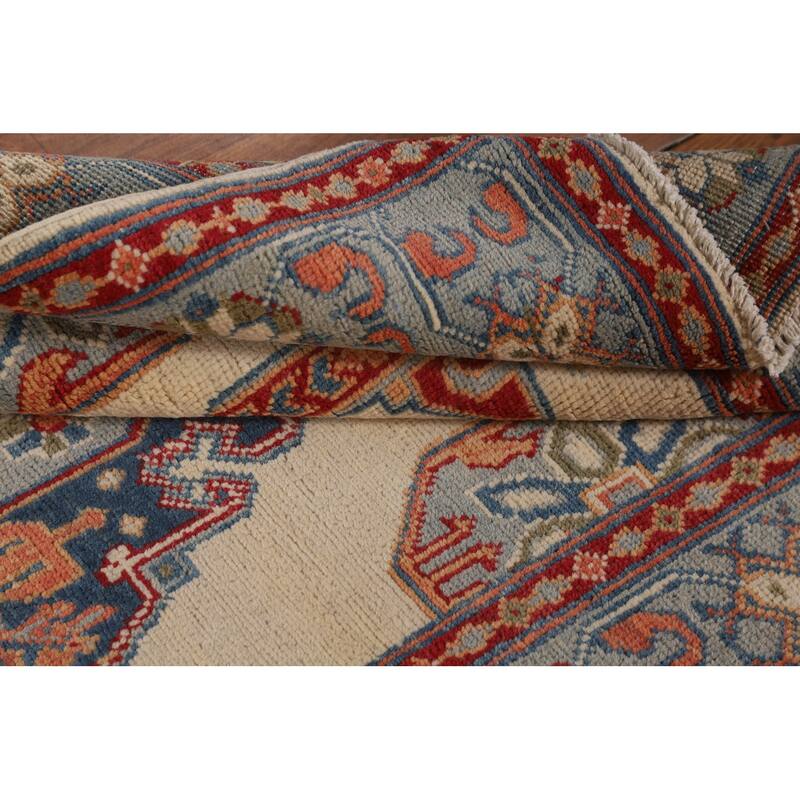 Ivory Geometric Kazak Foyer Rug Handmade Wool Carpet - 3'6" x 5'3"