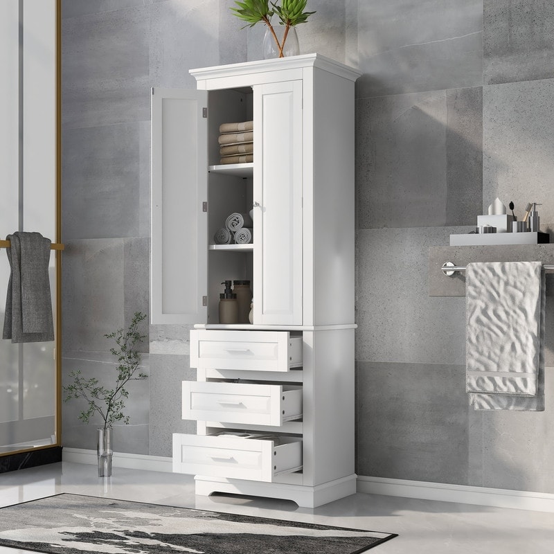  LZ LEISURE ZONE Bathroom Cabinet, Tall Bathroom Storage Cabinet  with 3 Drawers, Bathroom Cabinets Freestanding with Adjustable Shelves,  Floor Storage Cabinet for Living Room, Kitchen, Bedroom, White : Home &  Kitchen