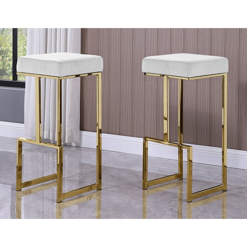 Best Master Furniture Velvet Gold Bar Stool (Set of 2) - White